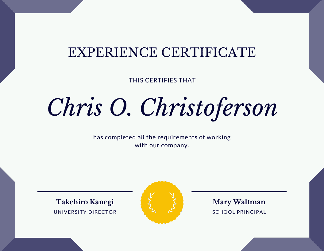 Experience Certificate Sample 1